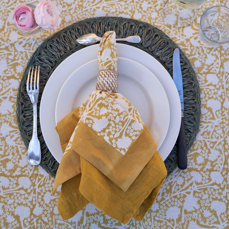 Meadows Handmade Floral Tablecloth, 59" Square, Dijon
