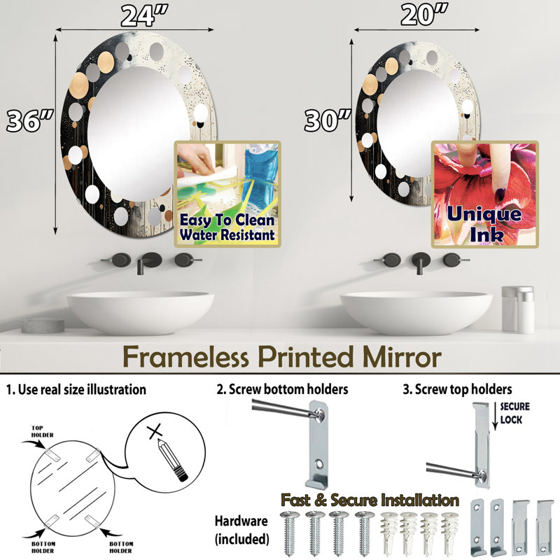Brawlin - Miroir mural moderne ovale, 36 po x 24 po