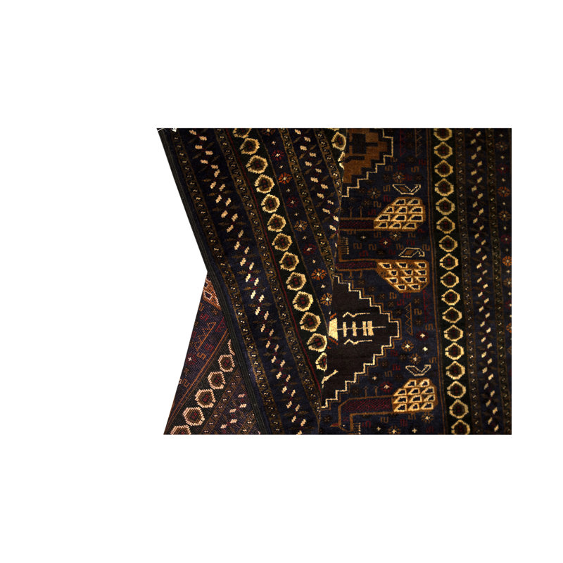 Hand-Knotted High-Quality Black and Beige Area Rug