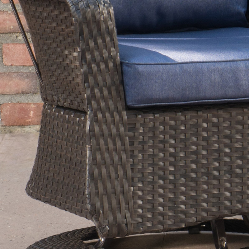 Beom Swivel Wicker Outdoor Lounge Chair, Dark Brown/Navy Blue