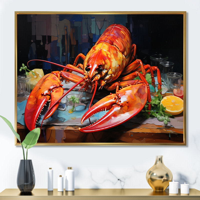 Red Lobster Meal Framed On Canvas Print, Cadre flottant doré, H 12 po x l 20 po x P 1 po