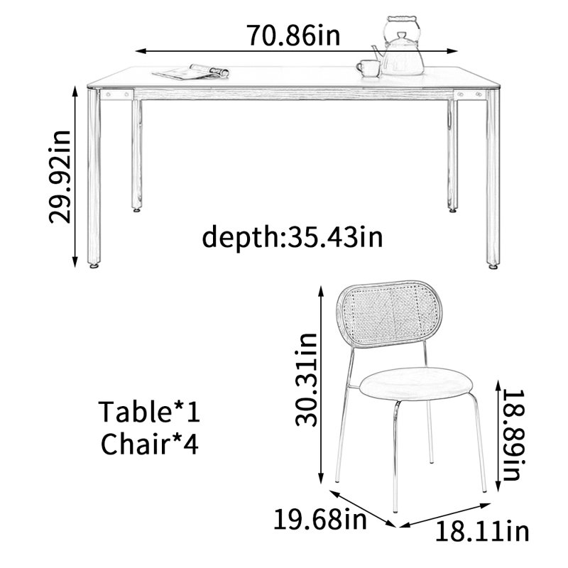 Table de salle à manger Modern, H 29,92 po x L 70,86 po x l 35,43 po