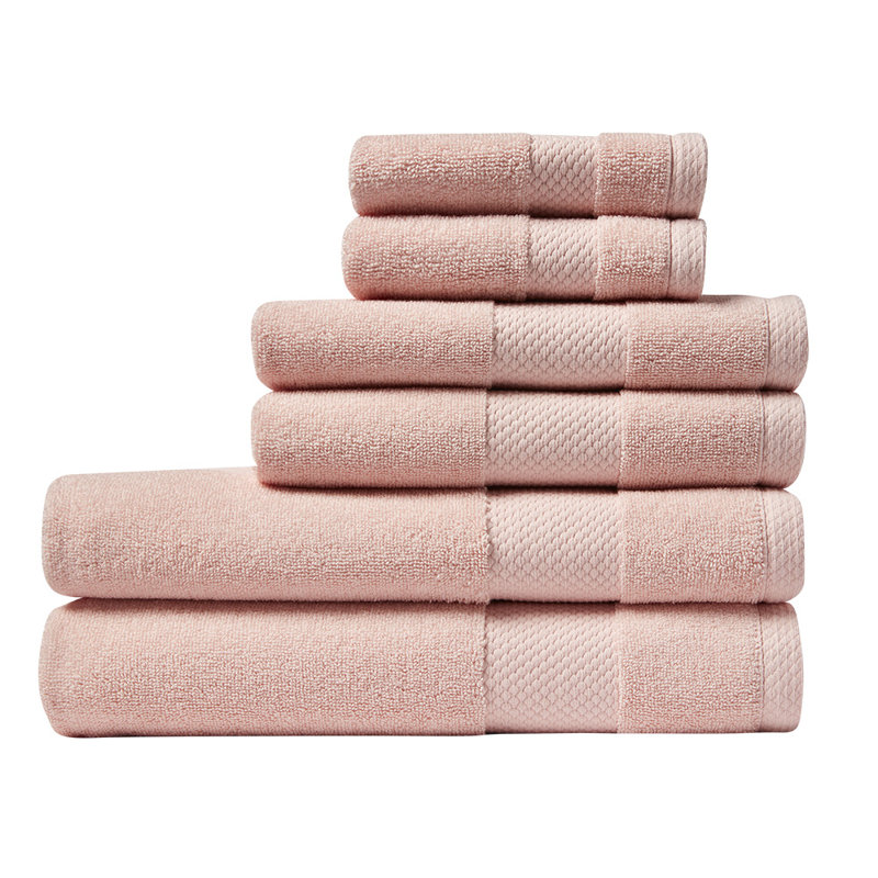 Lacoste Heritage 6PC Cotton Bath Towel Set, 100% Supima Cotton, Micro-Fresh® Anti-Microbial, Light Pink