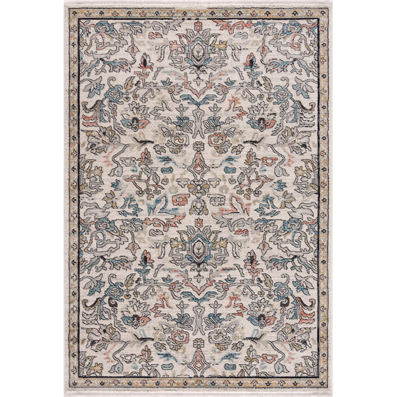 Tapis oriental ivoire / bleu Josepha, Rectangle 5 pi 3 po x 7 pi 3 po