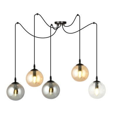 Garnes 5 - Light Clear/Graphite/Gold Bowl Pendant