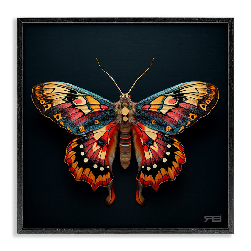 Estampe numérique à motifs vifs par Roozbeh Bahramali, Giclée encadrée noir minuit, H 24 po x l 24 po