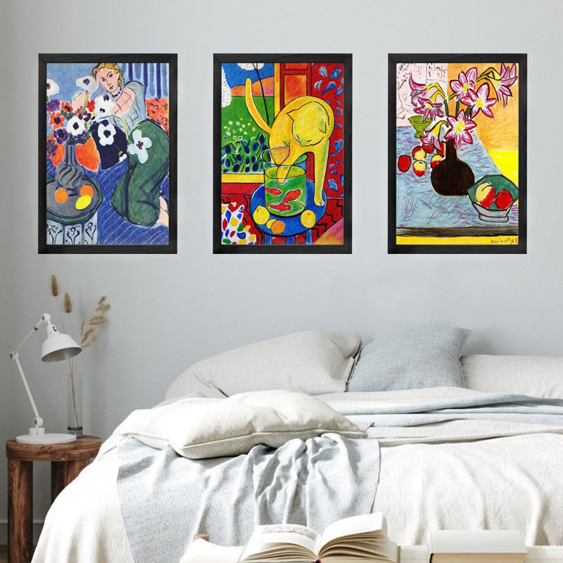 «Cat and Lily» par Henri Matisse, ensemble de 3 toiles encadrées, H 24 po x l 48 po