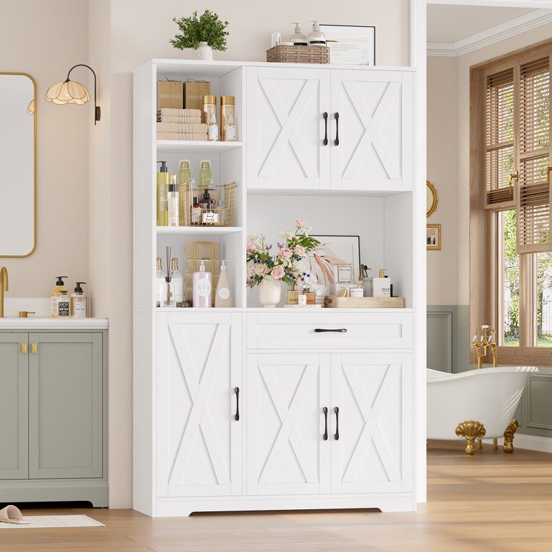 Armoire de salle de bain autoportante avec tiroir central 70,8 po Nechemya, Blanc