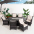 7-Piece Outdoor Rectangular Aluminum Fire Pit Dining Set