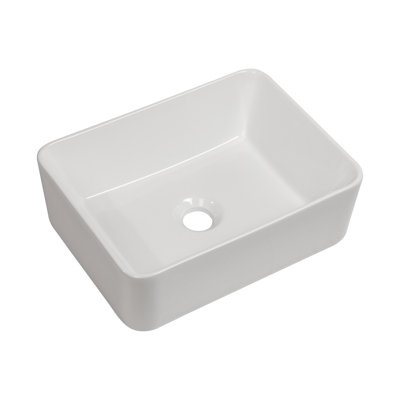 16"X12" White Ceramic Rectangular Vessel Bathroom Sink