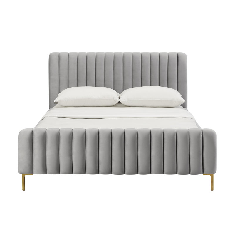 Lit plateforme tapissier Robbinsdale, Velours gris clair, Grand