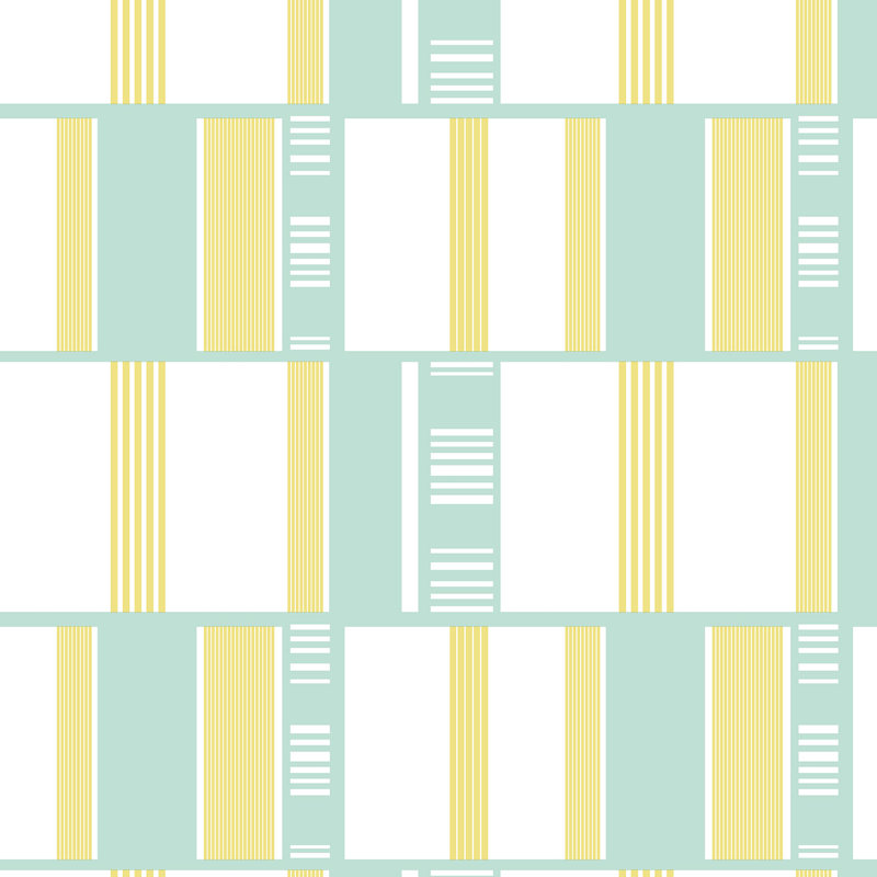 Papier peint géométrique, Vert menthe / jaune / blanc