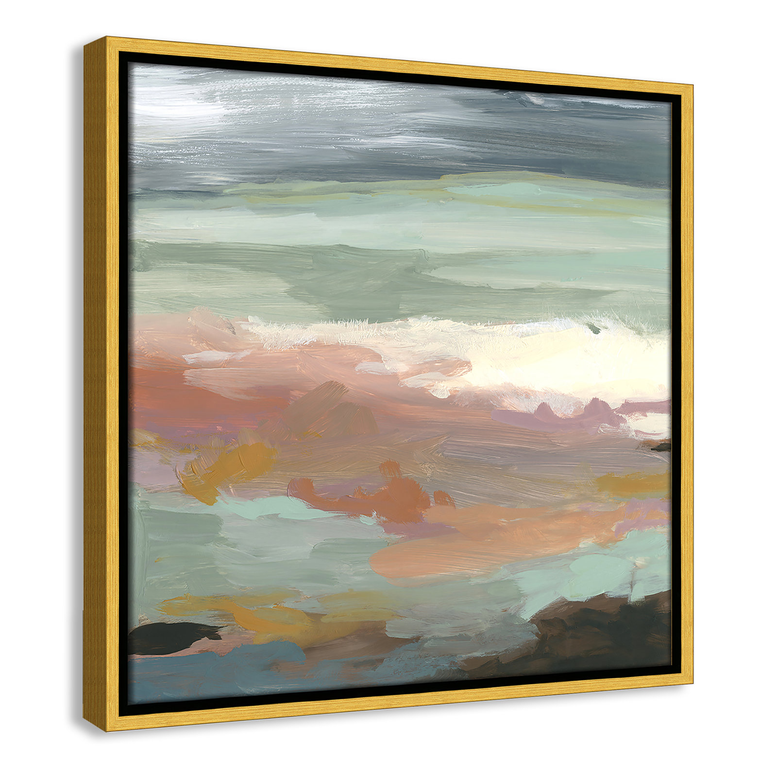 Bingham "Ocean Bluffs" Painting by Carol Robinson, 17.5" H x 17.5" W, Picture Framed Canvas, Gold