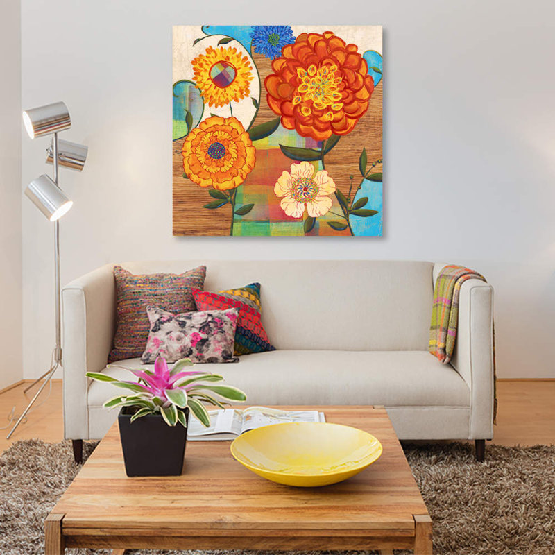 Funky Flowers PI Studio - reproduction d'art sur toile tendue, H 12 po x l 12 po x P 1,5 po, Pas de tapis