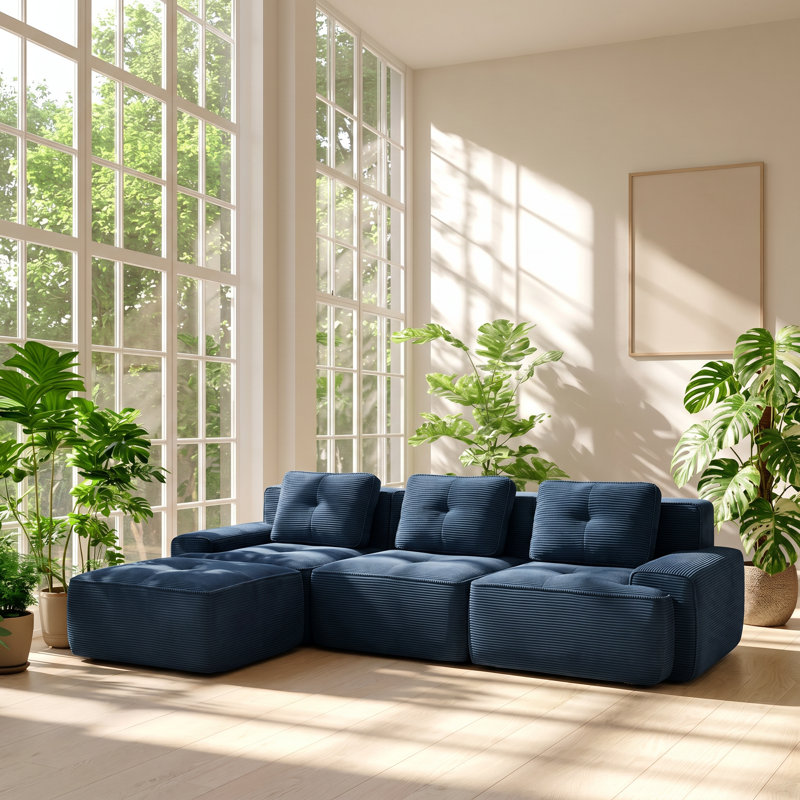 Canapé modulaire 3 places en velours côtelé l 115,3 po x P 69,7 po x H 27,1 po Aura