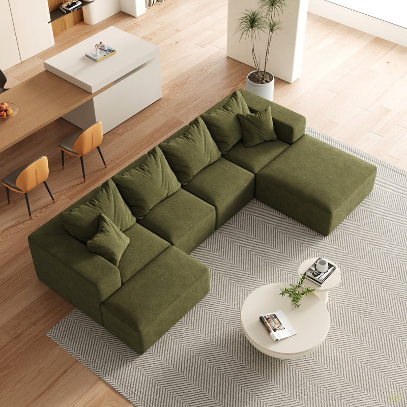 Ensemble de canapé modulaire rembourré moderne sans os, canapé modulaire en forme de L de 132 po avec 6 oreillers