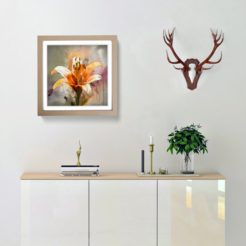 Lily Flower No.1 - Single Picture Frame Print on Wood, Oak