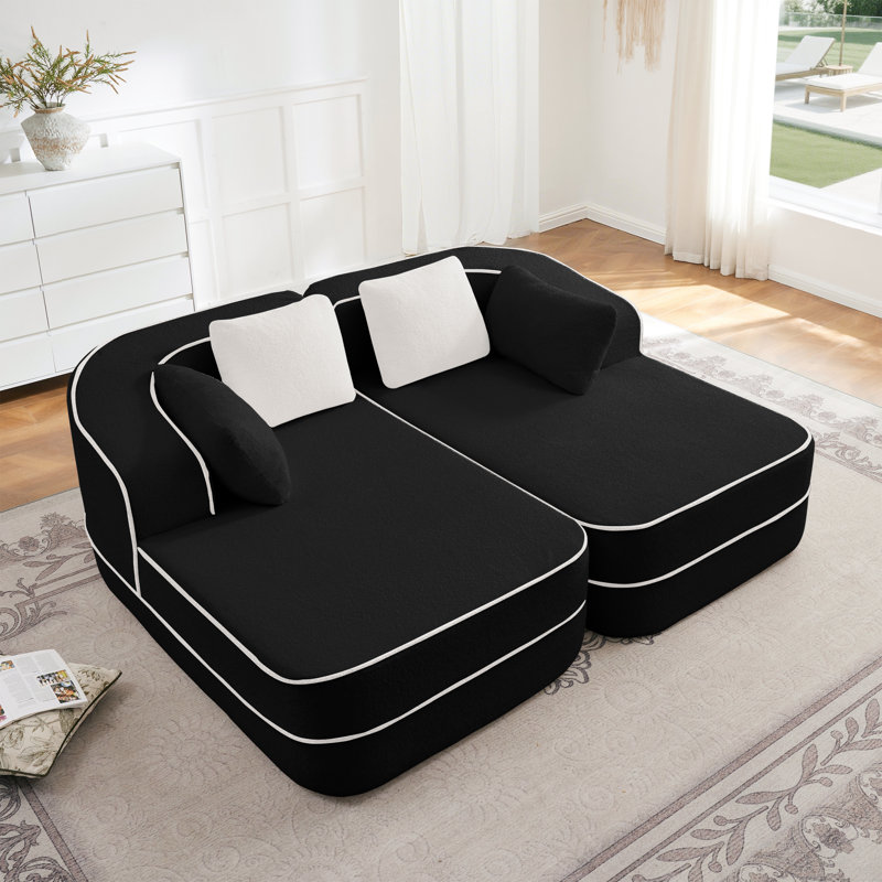 Teddy Fabric No Assembly 32D Boneless Sofa, Black Teddy