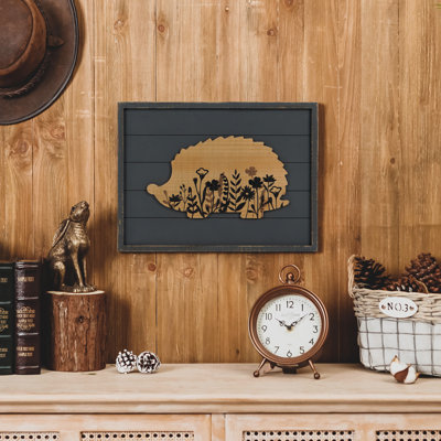 Rustic Floral Hedgehog Wood Wall Decor