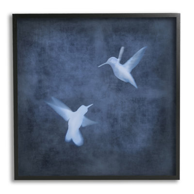 Abstrait, colibris bleus, silhouettes noires, estampe numérique par Chris Donovan