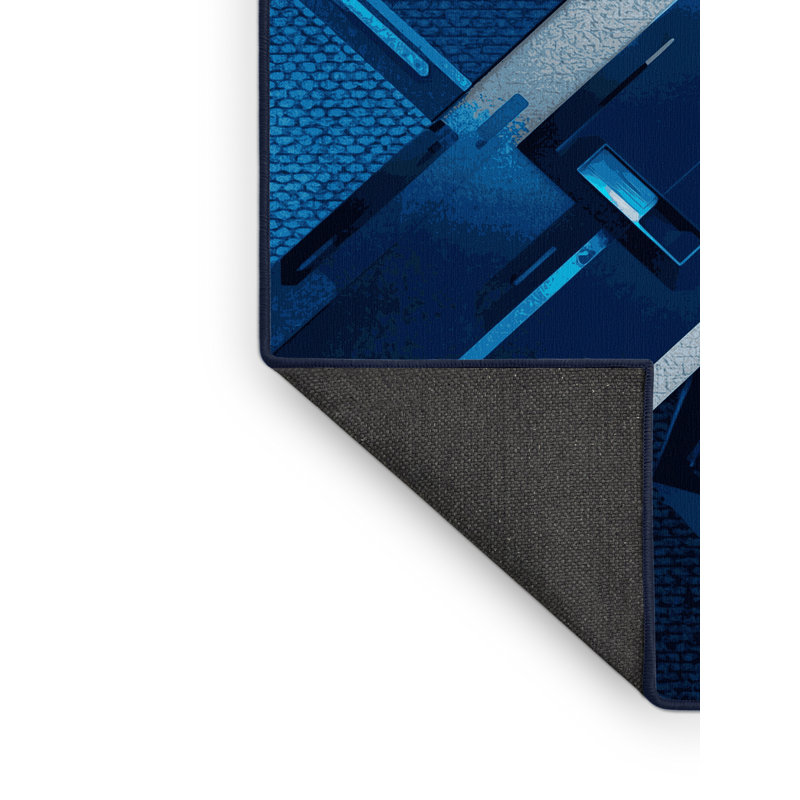 Soft Plush Ebbert Sleek & Chic Modern Geometric Shapes Area Rug in Blue – Navy Binding, 3' Round