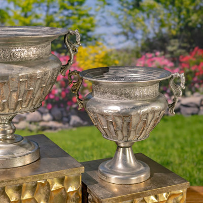 14.4" Tall Frosted Silver Metal Urn "Salus"
