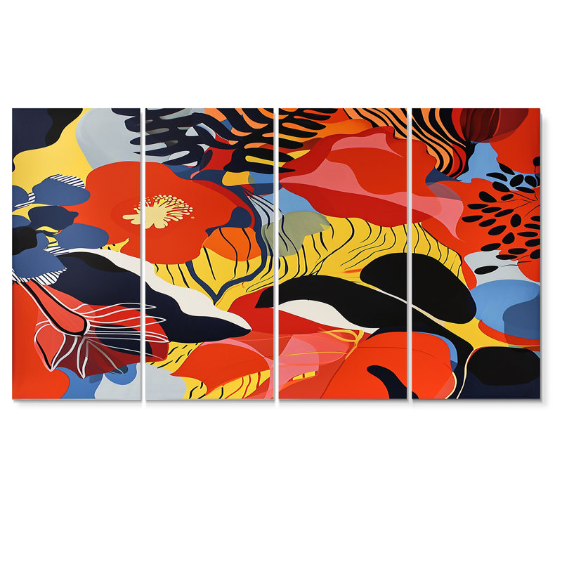Fleurs de coquelicots fleurs sauvages rétro - ensemble de décoration murale coquelicots 4 pièces, H 32 po x l 64 po
