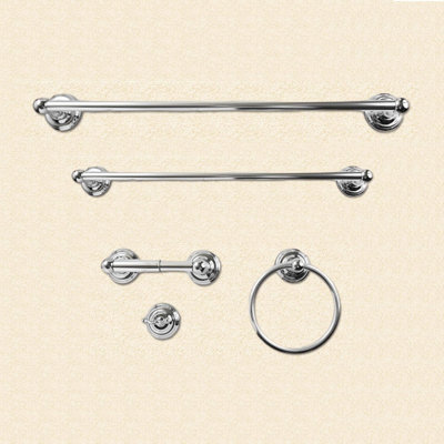 Ensemble d'accessoires de salle de bain moderne, ensemble de quincaillerie de salle de bain en métal robuste, comprend un crochet à peignoir, un porte-papier hygiénique standard, un anneau à serviette, une barre à serviettes de 18 pi et de 24 po (5 pièces)