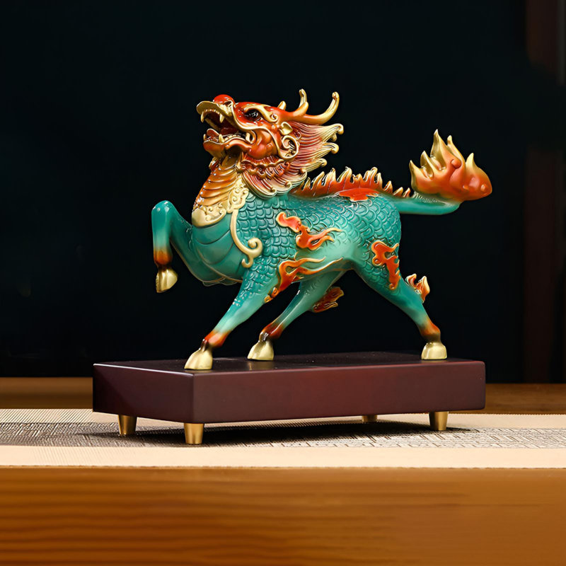 Sculpture traditionnelle traditionnelle chinoise en laiton massif, H 12,6 po x l 16,93 po x P 6,3 po