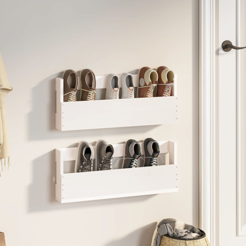 Bowmin Wall-mounted Shoe Racks Shoe Storage Shoe Shelf 2 pcs Solid Wood Pine, White