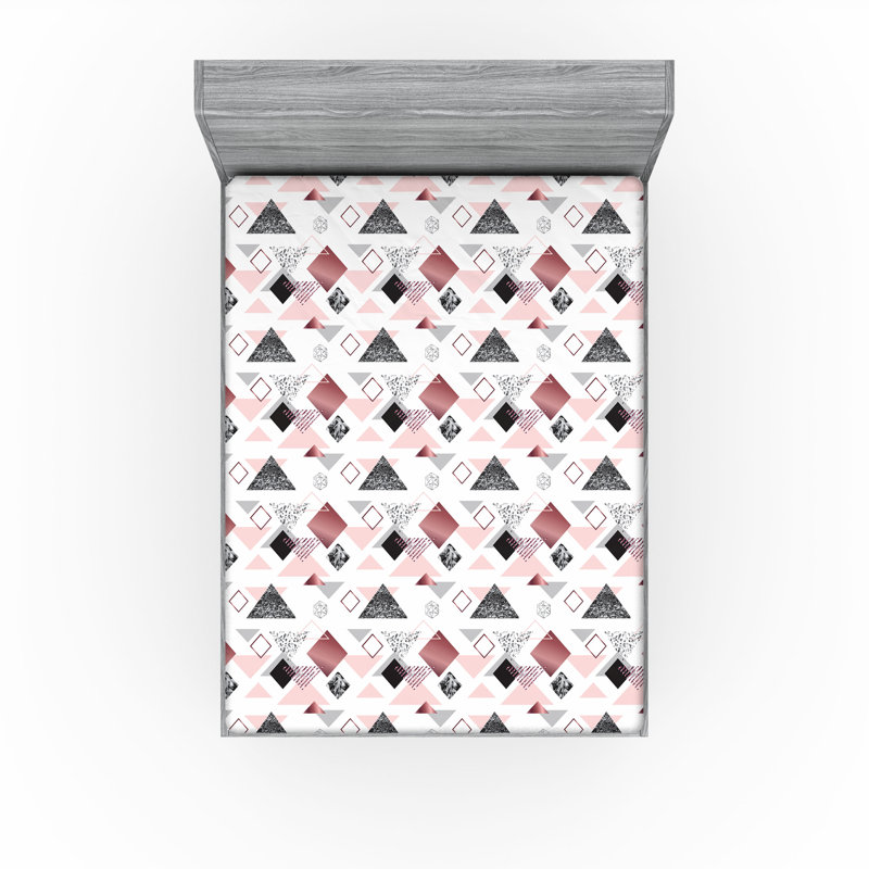 Drap-housse Ambesonne, Gris rosé, rose séchée / géométrique, Drap-housse très grand californien