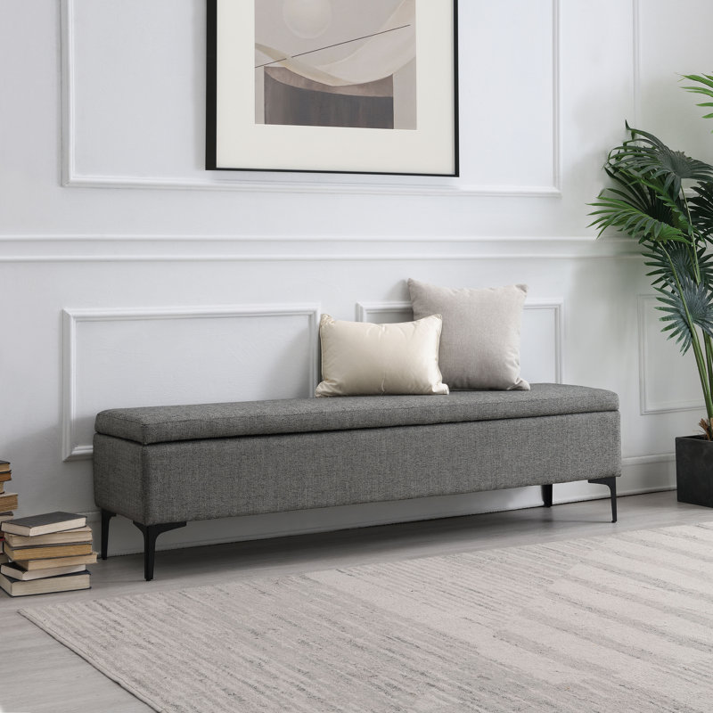 Banc de rangement rembourré 100% polyester Aquanette, gris, H 19,5 po x l 76 po x P 17,8 po