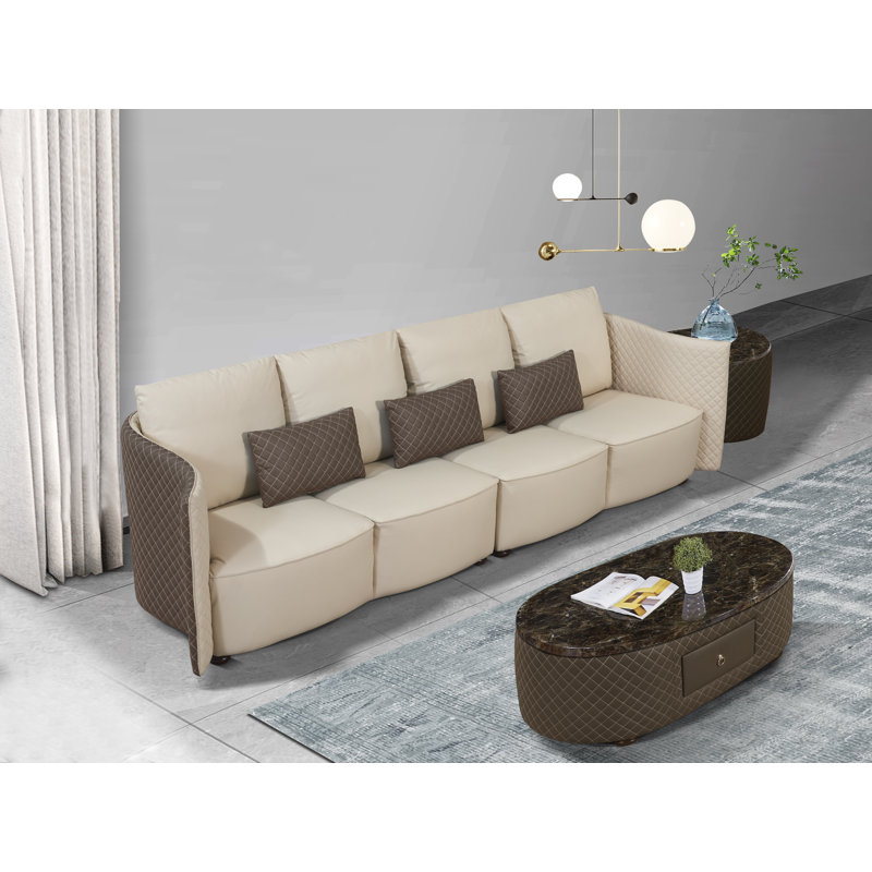 Makassar Sofa, Lite Gray/Taupe Genuine Leather