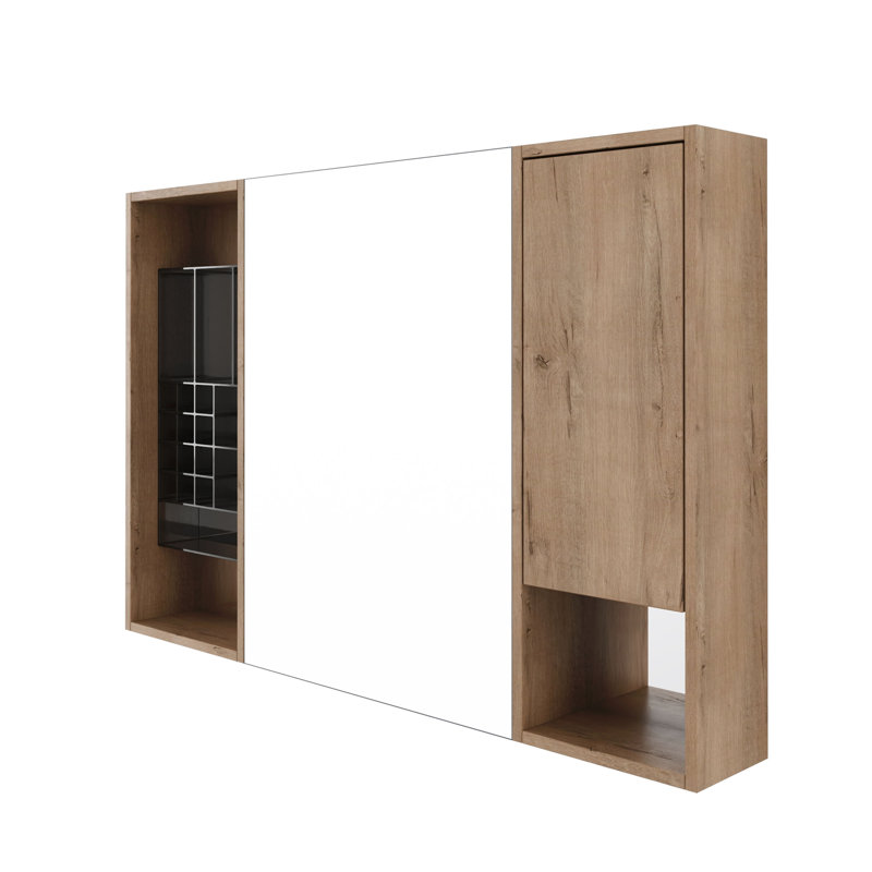 Armoire de toilette 41,4 po avec rangement, armoire à pharmacie murale avec porte miroir, tablettes en verre réglables, contreplaqué