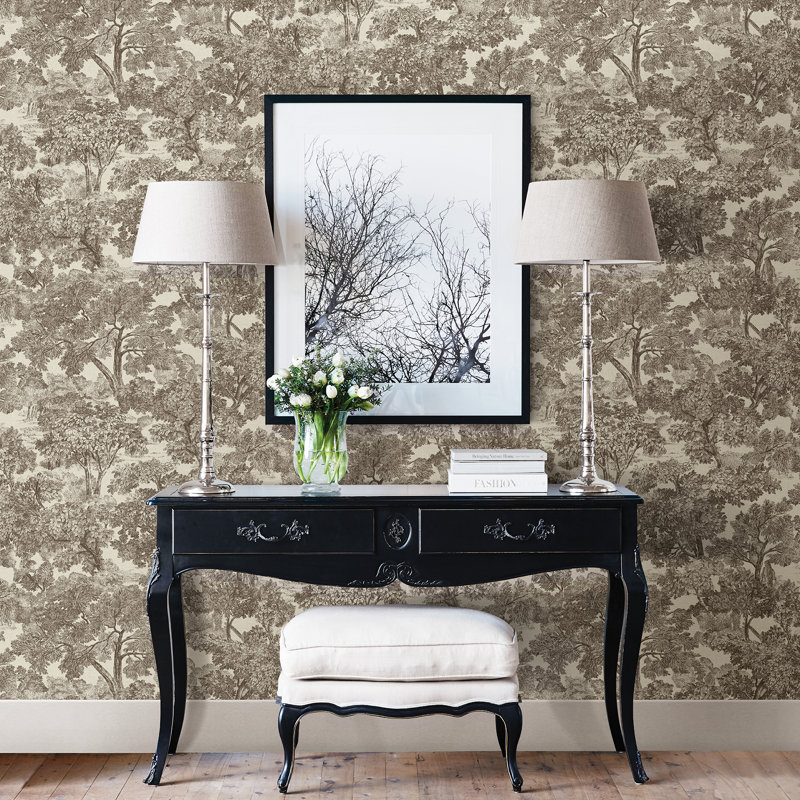 Birch Lane 33' L x 20.5" W Toile Non-Pasted Wallpaper Roll , Brown