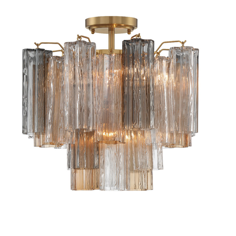 Dalores Glass Semi Flush Mount, Aged Brass