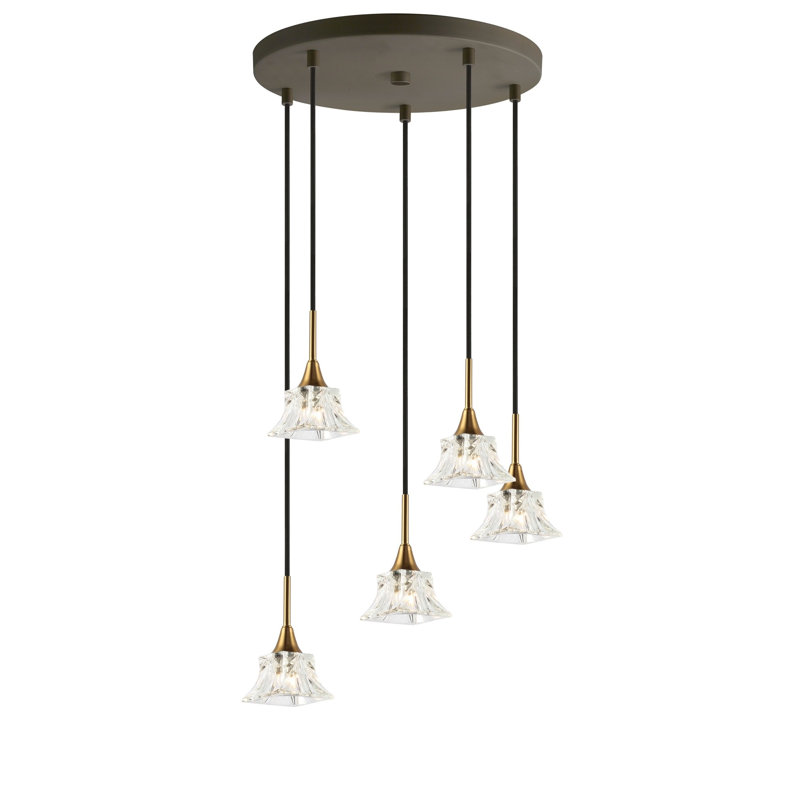 Luminaire suspendu géométrique à 5 lumières Angeline, Chrome / Bronze