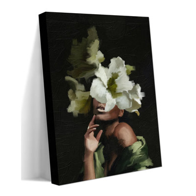 Art mural africain tête de fleur encadrée, mode, fille noire, peinture murale, peinture de femme noire, portrait africain, impressions sur toile, œuvre pour le salon, salle de bain, chambre à coucher, 16 x 24 po