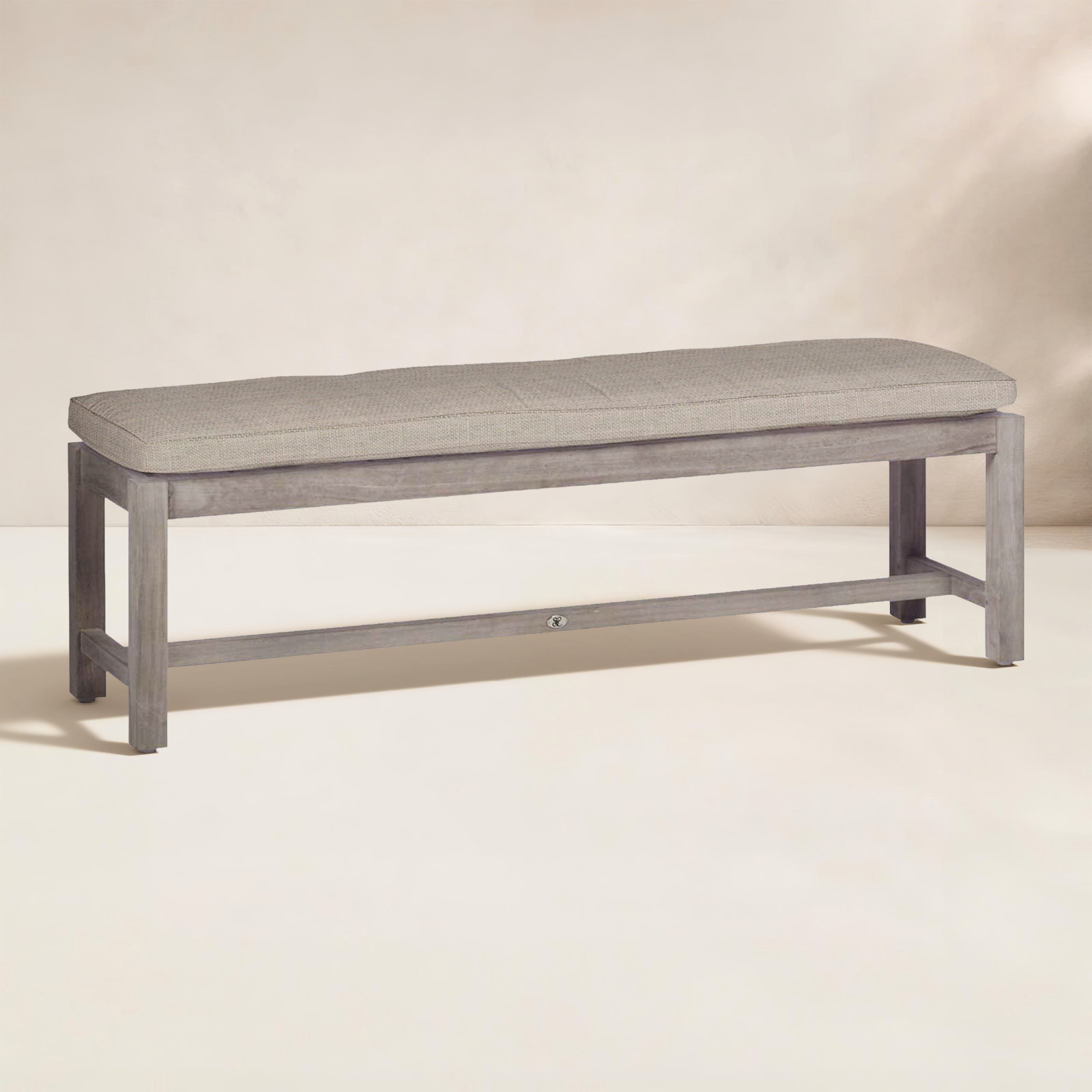 Club Outdoor Backless Bench 59 in., Oyster Teak, Dove Sunbrella® Linen, Welt