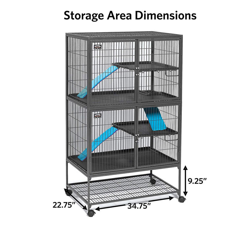 Gray Double Unit Metal Small Animal Cage with Ramps