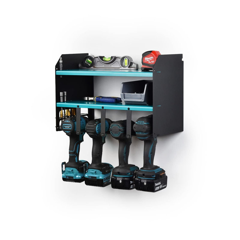 Banjeet Power Tool And Drill Storage Unit Charging Station For 4 Tools And 2 Shelves