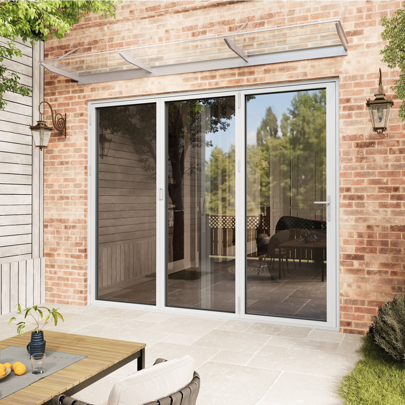 Porte de patio pliante blanche en aluminium 96 po x 80 po (3 + 0) avec 𝗥𝗲𝘁𝗿𝗮𝗰𝘁𝗮𝗯𝗹𝗲 𝗦𝗰𝗿𝗲𝗲𝗻, L 96 po x H 80 po