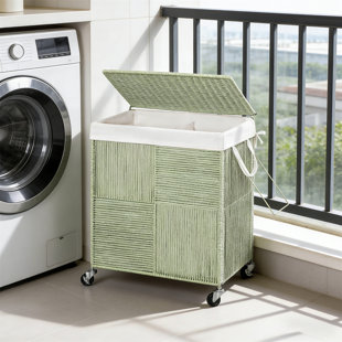 Dual-Layer Laundry Cart With Lid – Handwoven Rolling Hamper, 115L Large Capacity With Removable Liner