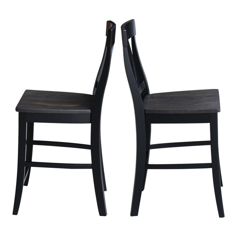 Ludivine Solid Wood 24" Bar Stool, Washed Black/Coal Black