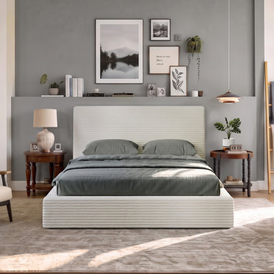 Cloud Upholstered Platform Bed with Plush Headboard, Soft Corduroy Upholstered Bed Frame