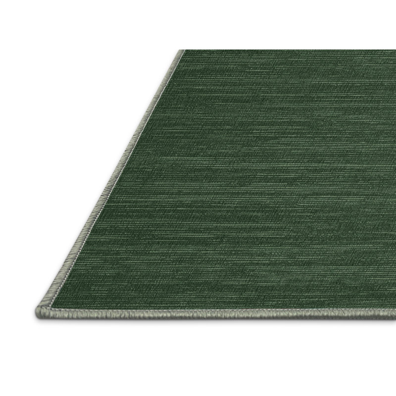 Machine Washable Solid Green Area Rug, Round 5'