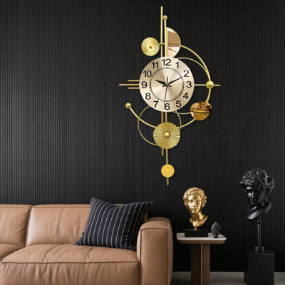 Grande horloge murale silencieuse pour le salon et la chambre à coucher, décoration murale ronde surdimensionnée sans cadre avec cadre en métal, horloge analogique à piles pour la maison et le bureau