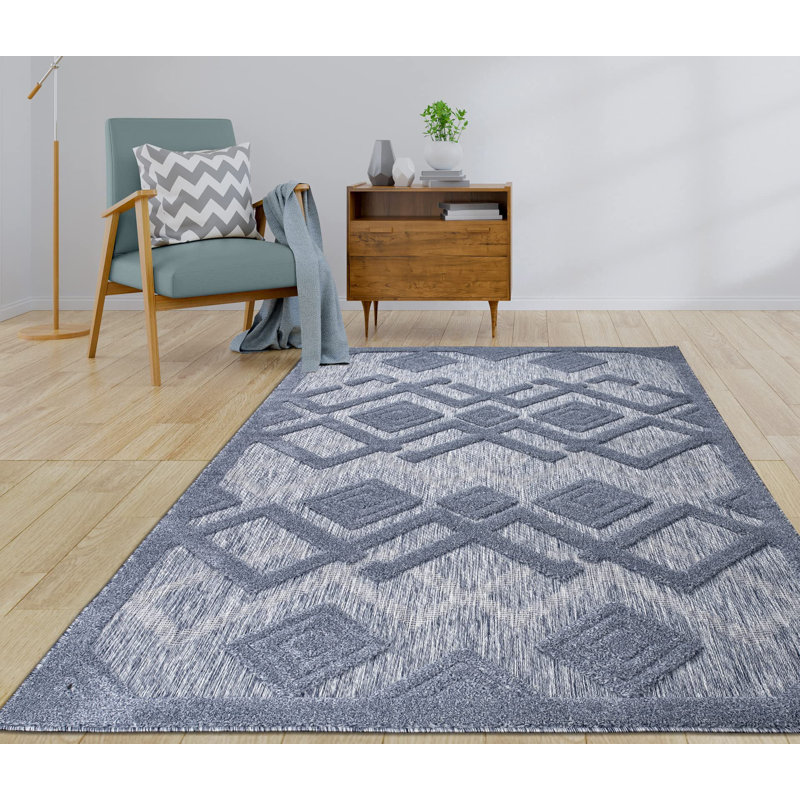 Tapis d'extérieur contemporain géométrique bleu, Rectangle 7 pi 10 po x 10 pi 5 po