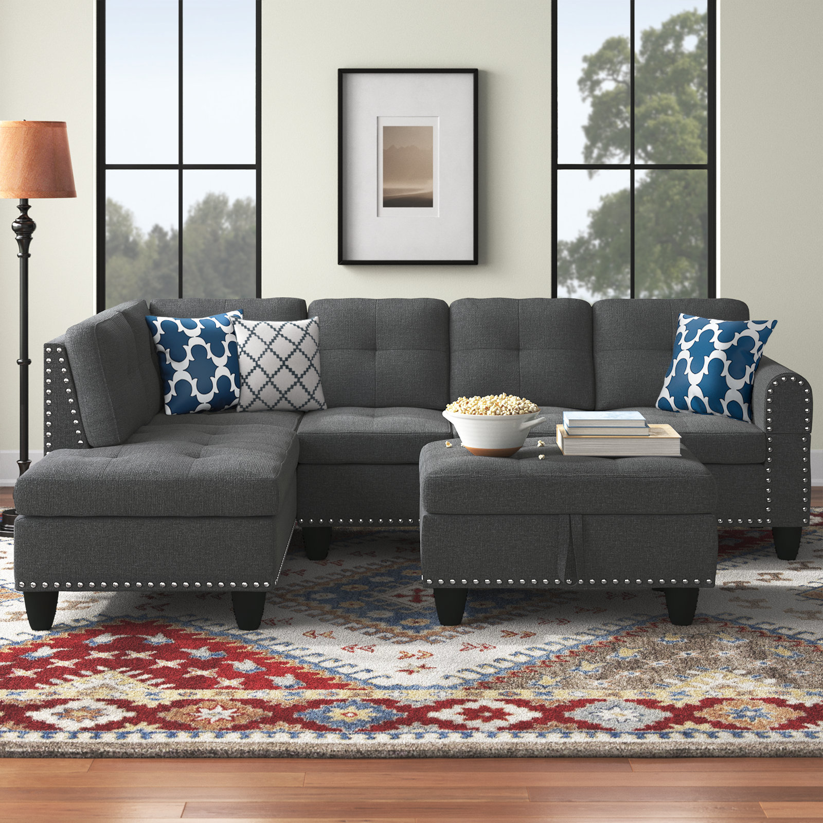 Alger 98" Wide Left Hand Facing Sofa & Chaise with Ottoman