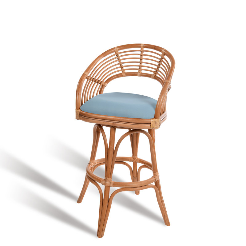 Danetra Swivel Stool, Light Blue/Honey Brown Frame, Bar Stool (32" Seat Height)